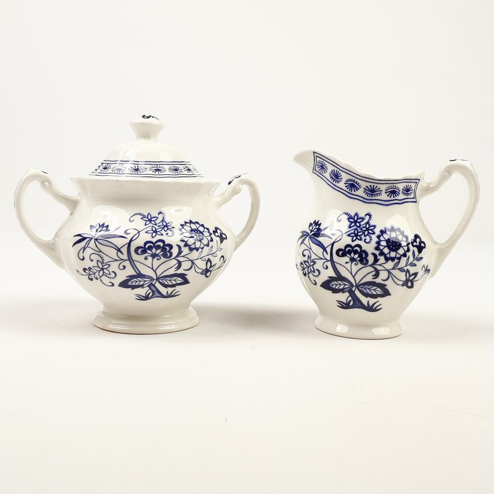 J&G Meakin Creamer Sugar Bowl Set England Classic White Blue Nordic
